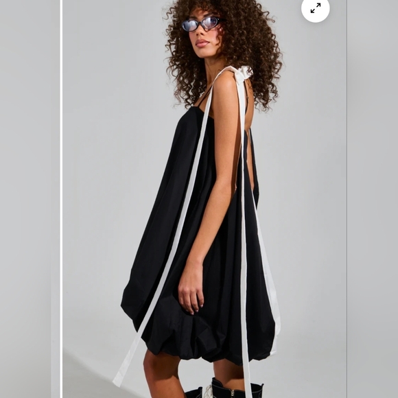 CUTIE GIRL POPLIN MINI BLACK AND WHITE DRESS WITH BOW DETAILS - M - Picture 2 of 7